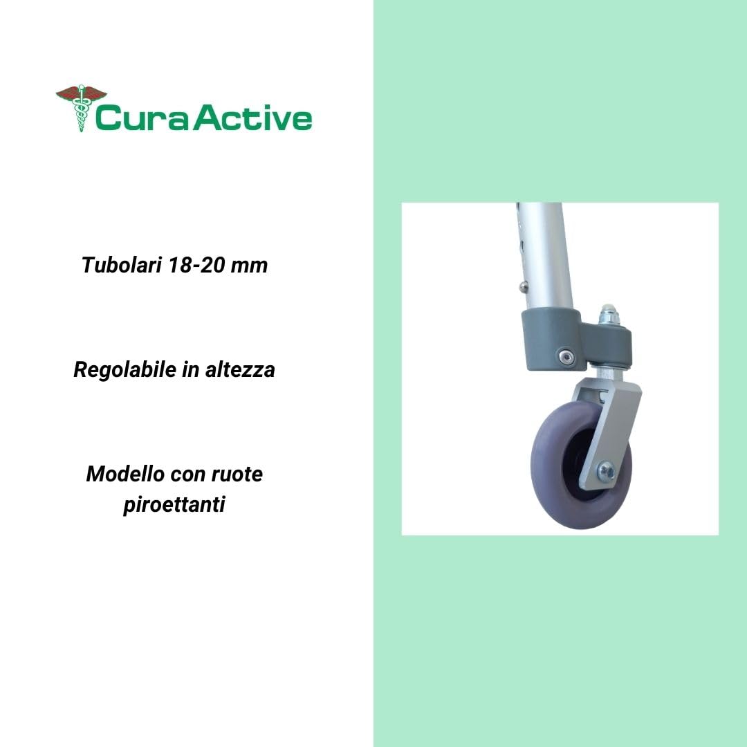 CURA FARMA Cura Walk - Deambulatore per Anziani 4 Ruote Girevoli Valido per Pazienti di Ogni Età con Appoggi Ergonomici Deambulatore Pieghevole e Altezza Regolabile 82-100 cm Supporto e Riabilitazione