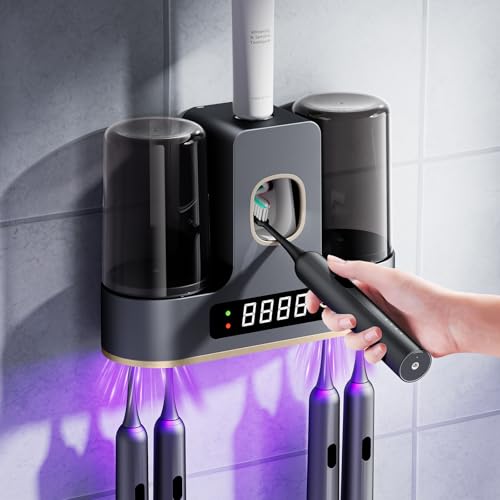 Electric Toothbrush Holder with Sanitizer & Dispenser