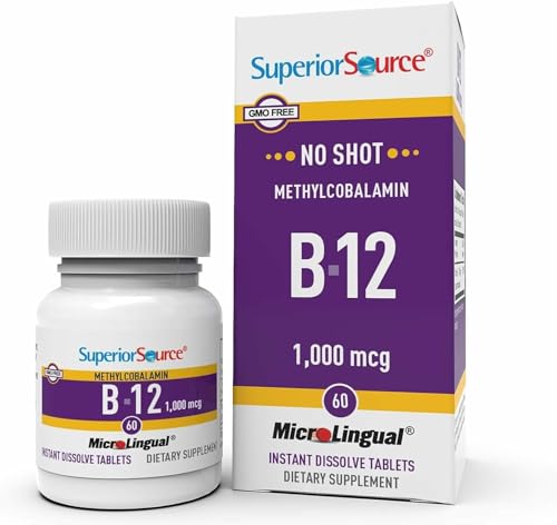 Superior Source No Shot Methylcobalamin B-12 1,000 mcg - Vitamin B-12 to Support Energy Production, Brain Health & Overall Wellness - Sublingual Tablets for Rapid Absorption - 60 Dissolving Tablets