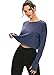 YUWZZ Long Sleeve Crop Top Workout Tops for Women Thumb Hole Tops Navy S