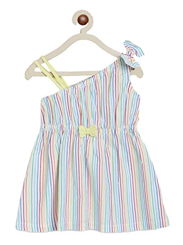 Image of Nautinati Baby Girls Fit & Flare Dress with Single Shoulder Strap and Assymetric Neckline | Age 0-3 Years