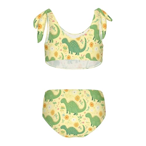 Wusikd Green Dinosaurs Girls Swimsuits Two Piece Flowers Swimwear Bikini Set for for Girls Size 3T2