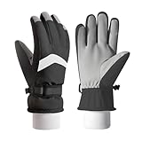 [AOY] スキーグローブ キッズ 冬 【小さな手をふんわり包む・防寒×撥水×フック付き手袋】 キッズ 手袋 防寒 防風 保温 裏起毛 スマホ対応 紛失防止 防水 撥水 滑り止め てぶくろ スキー スノー 雪合戦 通学(L,ブラック)
