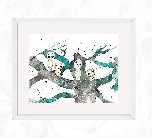 Kodama Tree Spirits Prints, Anime Watercolor, Nursery Wall Poster, Holiday Gift, Kids and Children Artworks, Digital Illustration Art