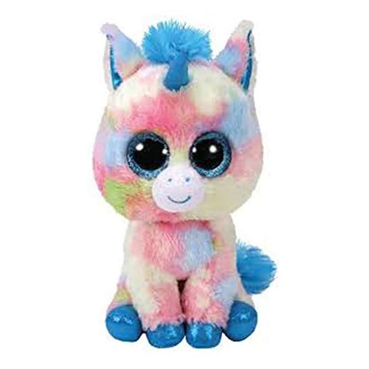 TY Unicorn 36890 Blitz, Einhorn Blau/Bunt 42cm, mit Glitzeraugen, Beanie Boo's, 42 cm