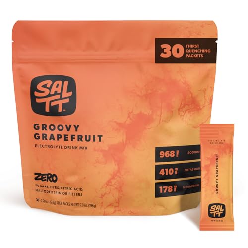SALTT Electrolyte Powder Packets - Sugar Free Groovy Grapefruit (30 Sticks) - High Sodium Hydration Drink Mix for Keto Fasting & Muscle Cramps - Clean Minerals No Junk Fillers