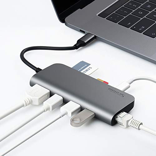 Sicotool Aluminum USB C Hub Adapter Multiport Type C Combo Dock,HDMI and Mini DP Dual 4K Video Output,Ethernet Port,PD Charging,SD/TF Card Slots,2 USB 3.0 for MacBook Pro,Type C Laptops (Grey)