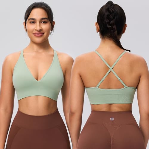 Image of Evercute Women's Sports Bras 3 /4 Pack Adjustable Deep V Neck Bras Wireless Spaghetti Strap Criss Cross Padded Low Support Bra