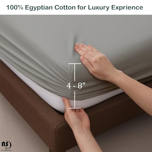 NON Sticky cotton Premium Fitted Cot Sheets, 4 Piece Egyptian Cotton Sheet Set, 8" Deep Pocket Fits Narrow Twin, RV Bunk, Guest Beds, Army Camping Cots, Trifold Mattress 25" X 75", Light Grey Solid - image 4