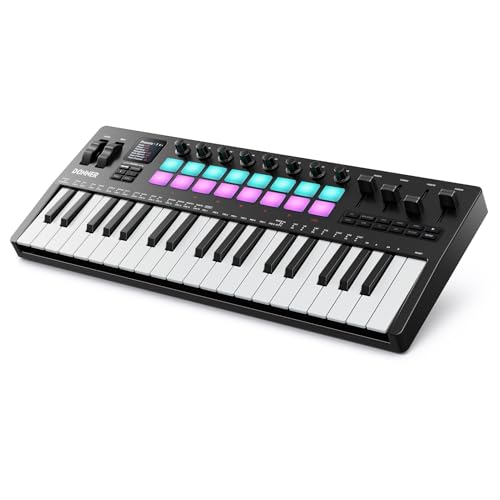 Donner STARRYKEY-37 PLAY MIDI Keyboard Controller, 37 Key Portable MIDI Controller with 128 Build-in Voices, 16 Drum Pads, Arpeggio, Sequencer, USB/Wireless Connection, 4 DAW Software & 40 Courses by Donner - Used condition - US$99.99