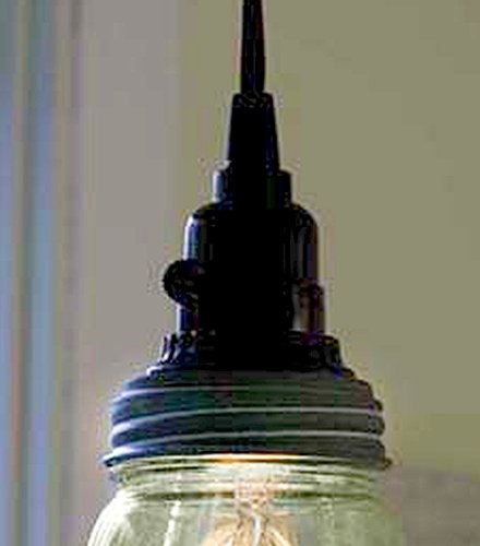 Colonial Tin 930053GA Quart Open Bottom Mason Jar Pendant Lamp In Weathered Galvanized,Light Apple Green Recycled Glass Barn Roof Gray Lid thumb #3