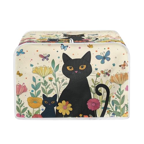Image of Talayituse Cat Butterfly Flower Print 4 Slice Toaster Dust Covers Kitchen Small Appliance Cover, Stain Resistant Dust Protection Bread Machine Cover with Top Handle, M