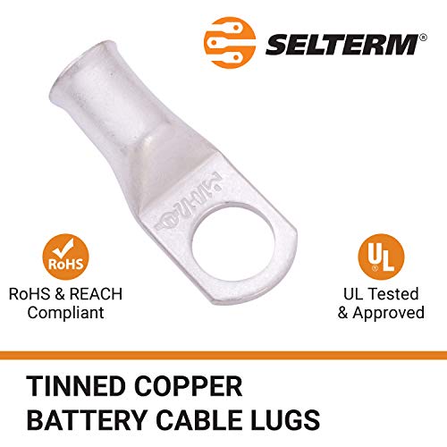 Selterm 5Pcs 1/0 Awg 1/2" Stud Tinned Copper Wire Lugs, Battery Lugs, Ring Terminals, Battery Cable Ends, 0 Gauge Ring Terminal Connectors, Ul Marine Grade Electrical Battery Terminal Connectors #TOP2