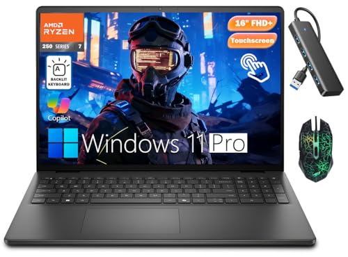 DELL 16�C���` �^�b�`�X�N���[���r�W�l�X�m�[�g�p�\�R���A8�R�A AMD Ryzen 7 250 64GB DDR5 RAM 4TB SSD (Beat Core 7 150U�A�ő�5.1GHz) �o�b�N���C�g�L�[�{�[�h�AWi-Fi6�AAI�R�s�[�p�C��