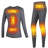 Rock88 Thermal Heating Underwear Winter USB Electric Heated Warm Tops Pants Smart 3 Speed Temperature Control Women Men Ski Wear,Gray,XL(Bust:81cm)
