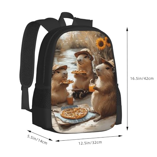 Image of Cute Capybara Print Backpack For Men Women Lightweight Daypack For Daily Commutes Business Travel Hiking