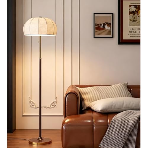 Lampadaire milieu du siècle LED dimmable avec abat-jour en tissu et 3 températures de couleur