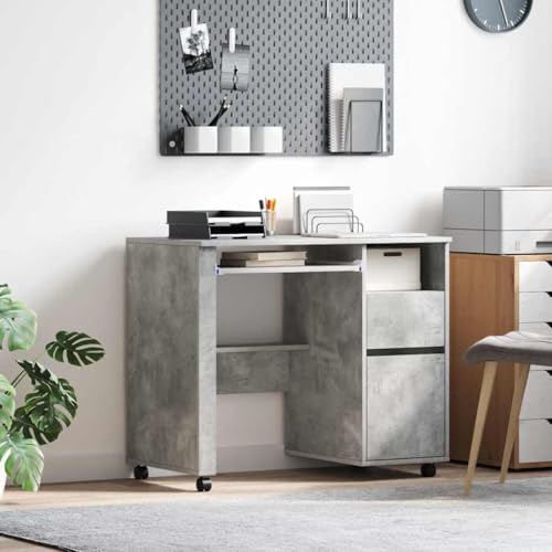 Meuble informatique compact 91 cm gris béton pour ranger un ordinateur portable - 2