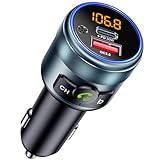 GizmoVine Car FM Transmitter,Bluetooth 5.3 Adapter,Wireless Radio Transmitter for Car,PD 30W QC3.0 18W Fast Charging,Hands-Free,Bass Boost,LED Display,USB Flash Play,All Metal,12V/24V - Image 1