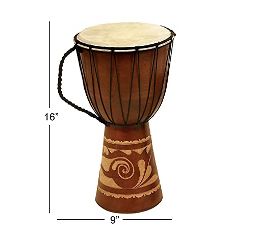 Deco 79 Wood Drum Handmade Djembe Sculpture With Rope Accents, 9" X 10" X 16", Brown #TOP5