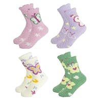 CHEERYMAGIC Fluffy Socks for Women 4 Pairs Warm Cosy Bed Socks Ladies Soft Fuzzy Sock Cute Butterfly Winter Thermal Socks for Women Girls Home Sleeping Christmas Birthday Gift A7SSHDW