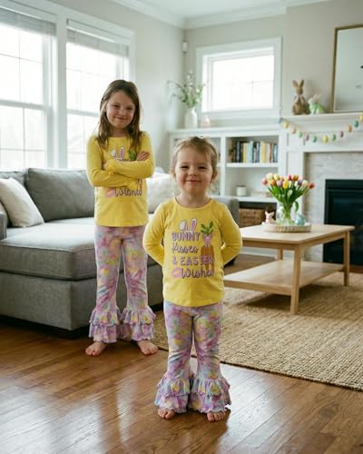 Image of Unique Baby Long Sleeve with Ruffle Leggings for Girls Kids Toddler Clothing Set Outfit