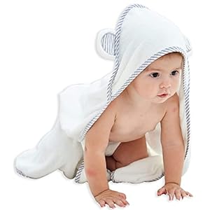 HIPHOP PANDA Bamboo Hooded Baby Towel – Soft Hooded Bath Towel with Ears for Babie, Toddler,Infant – Ultra Absorbent, Natural Baby Towel Perfect (White, 30 x 30 Inch)