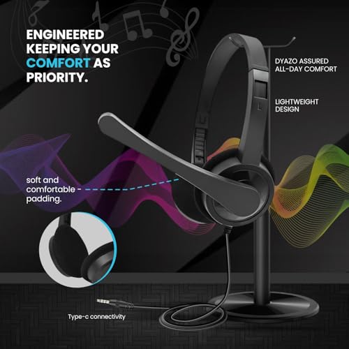 Dyazo Computer Wired Headphones | Headset with Mic | 3.5 MM Jack | Compatible for Laptops, PC, Notebooks (Black)
