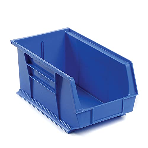 Global Industrial Plastic Hanging & Stacking Bin, 14-3/4"L x 8-1/4"W x 7" H, Blue, Space-Saving Multi-Purpose Storage Bin, 60 lbs Weight Capacity, Lot of 12