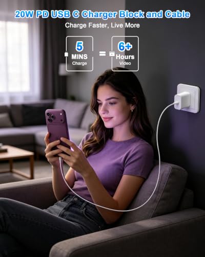 iPhone 18 17 16 Charger Fast Charging 20W USB C Charger Block & Cable 6FT - image 5