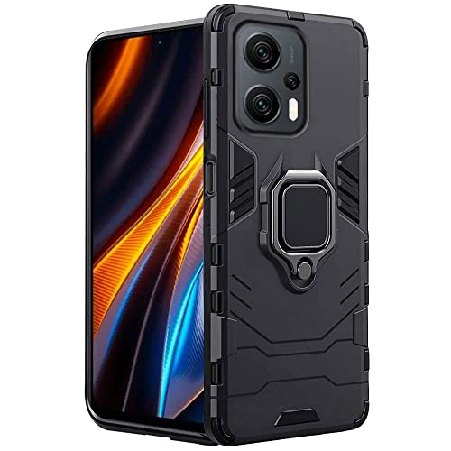Image of WOW IMAGINE Shock Proof Back Case Mobile Cover for Redmi K50i 5G | Bumper Back Cover Case (Tough Armor | Hybrid PC + TPU | Full Protection with Ring Holder & in-Built Kickstand | Black)