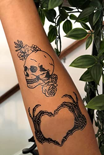 Temporary Tattoos For Adult Women - 2 Sheets - Black Big Ying And Yang Koi Fish Kanji Love Skeleton Heart Hand Skull Lotus Sleeve Adults Tattoo #TOP5