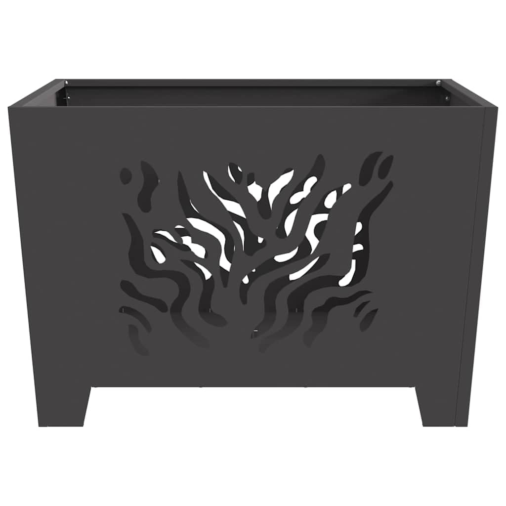 Quadratische Feuerstelle Schwarz aus Stahl 60 x 60 x 40 cm, 7,15 kg, tragbarer Outdoor Kamin Ofen für Terrasse Balkon, mit Brennraum und Flammschutz und 600 C