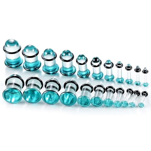 12Pcs/10Pcs/6Pcs Single Flare Glass Stretching kits Short Taper Expander with Rubber O-Rings,1.6-12mm(14G-00G) Full Size Ear Gauges Tunnels Plugs,6 colors Cylindrical Body Piercing