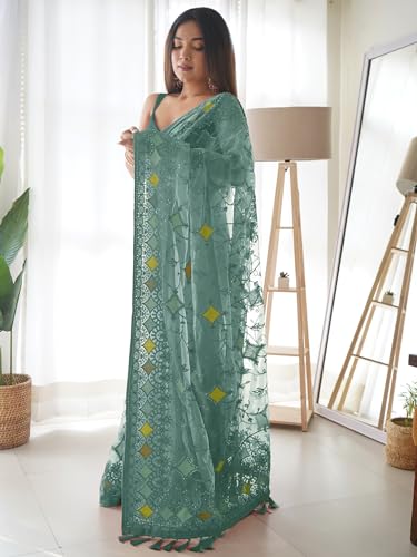 Image of AKHILAM Women's Net Woven Design Saree With Unstitched Blouse Piece (AAVYA701 HV-Parent)