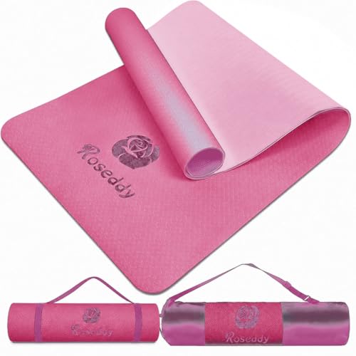 roseddy ヨガマット 145×61cm 小さめ TPE素材 6mm厚 軽量600g コンパクト 携帯用 両面滑り止め 衝撃吸収 収納袋付き トレーニング用