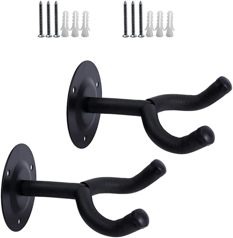 Mustang Guitar Wall Hanger/Mount With Fittings/Accessories, Black 2 PACK