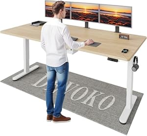 Devoko Höhenverstellbarer Schreibtisch mit 2 Motoren，25mm Einteilige Tischplatte, 200x80 cm Mobiler Elektrisch Computertisch mit Kabel Management, Eiche - Perfekte Ergonomie für Dein Büro