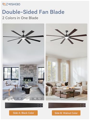 Image of ZMISHIBO 80 inch Large Ceiling Fans with Lights and Remote, Indoor /Outdoor Black Modern Ceiling Fan for Kitchen Living Room Patio, 6 Speed Reversible Quiet DC Motor, 3 CCT, Dual Finish 8 Blades