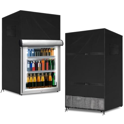 Coldairsoap Outdoor Refrigerator Cover Dustproof Freezer for Protecting Upright Freezers/Beverage Refrigerator Compact 3.0 Cubic Foot Freezer Covers Outdoor (Black, 22" x 23" x 34")