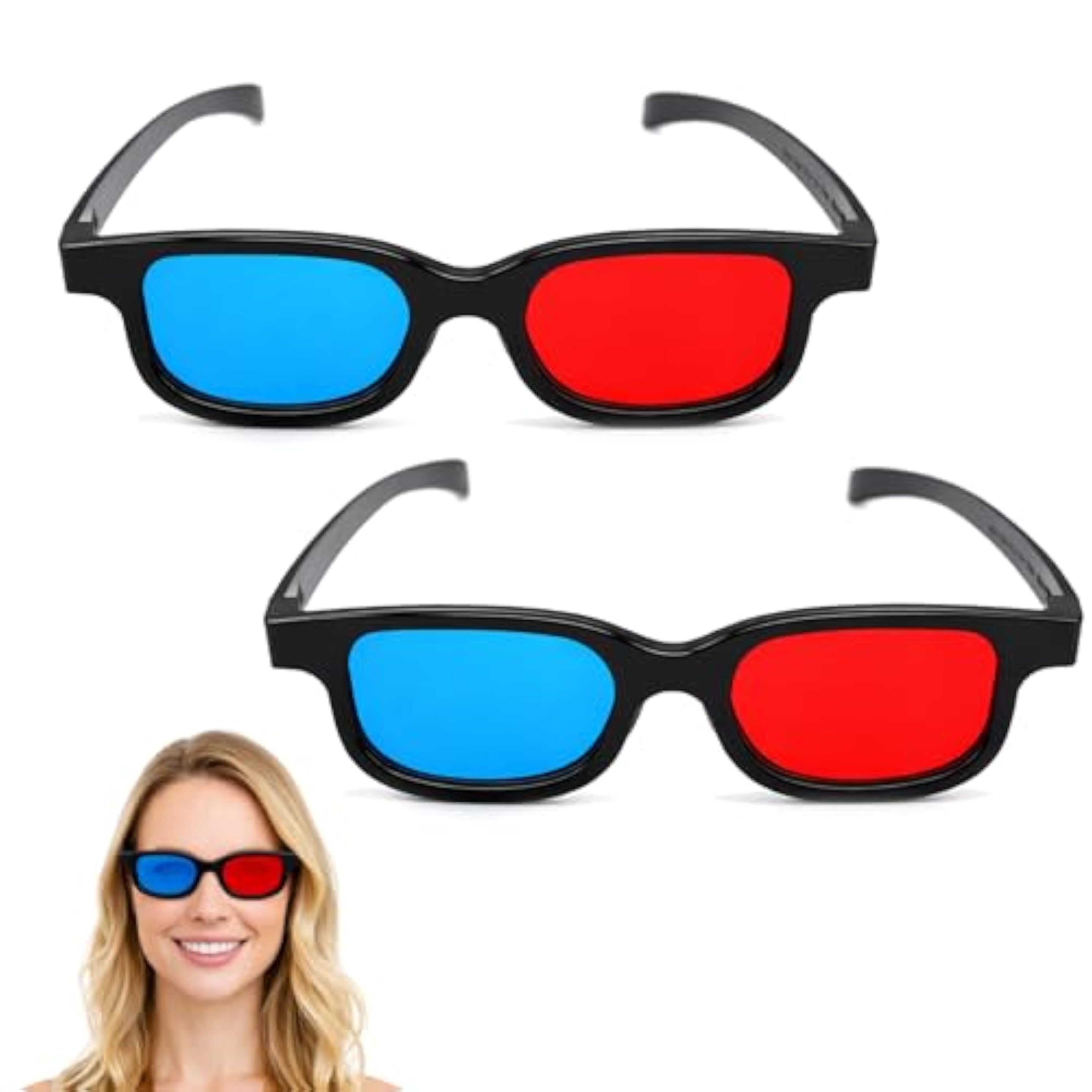 AONAYO 2 gafas 3D, gafas 3D, para televisión, gafas 3D, color rojo y azul, para películas, juegos de PC, espectáculos de luz, cine en casa, fiestas de vacaciones, antivaho y antiarañazos,