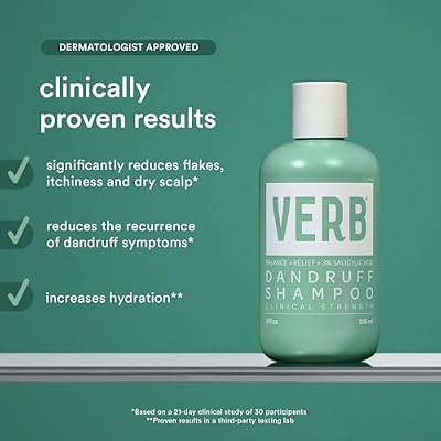 VERB Dandruff Shampoo - for Gentle Cleansing and Clinical Strength Dandruff Relief with 3% Salicylic Acid