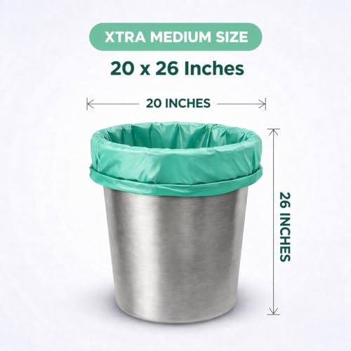 Image of Garbage Bags /Dustbin Bags - 120 Micron Heavy - Duty Trash Bags (20 x 26 Inches) - Extra-Medium Leak -Proof Bin Liners for Kitchen, Office - 500g Pack (Green, Pack of 1) - 10 Bags