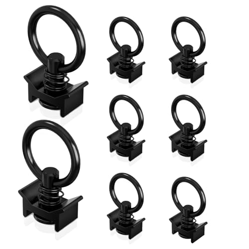 vandrabase 8 Pack L Track Tie Down O Ring Single Stud L-Track Fitting with Aluminum Keeper 4000LBS Capacity L Track Accessories for Trailer or Truck Bed Cargo Control Black