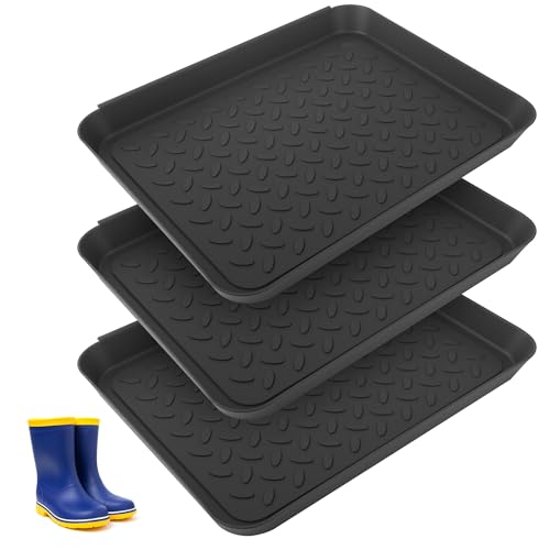3 Stück Schuhabtropfschale, Schuhmatte Abtropfwanne 35 x 27 x 3 cm, Rutschfeste Kunststoff Schuhwanne für Regen und Schneetage, Ideal als Schuhablage, Hundefuttermatte ,Gummistiefel, Schlammschaufe