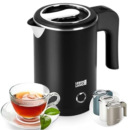 Foto di LEBENLANG Bollitore elettrico piccolo in Acciaio Inossidabile - Risparmio Energetico 600W & Portatile 0,5L I Mini Bollitore Elettrico inox Bollitori Acqua Teiera da Viaggio Electric Kettle