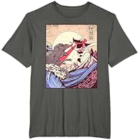 Vintage Retro Japanese Great Wave Cat Vs Monster Otaku Manga