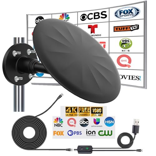 Omni Directional Outdoor TV Antenna, Outdoor Antenna for Smart TV, 720° Long Range Reception Digital HD Signal, with Super Signal Booster, for Attic, Camper, RV, Boat, 2026 Latest (BLACK02)