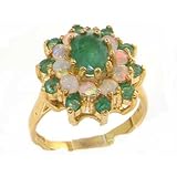 Frei Versandkosten Schöne 3 Tier Cluster Damen Ring 9 Karat Gold Gelbgold Smaragd & Opal - Verfügbare Größen : 50 bis 64
