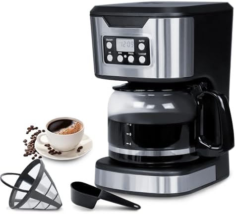Programmable Coffee Maker 12 Cup Brew & Drip coffee machine, Fully Automatic, 1-4 Cup Setting, Stainless Steel, Keep- Warm Function, Household, Home and Office, Black